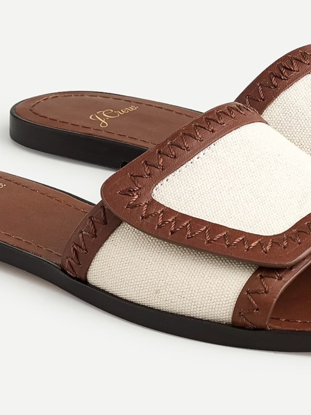 J Crew Framed slide sandals in canvas and leather